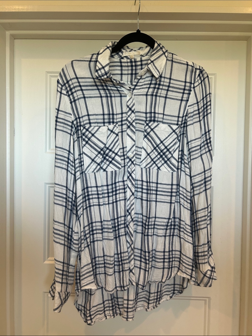 Classic White and Navy Plaid Button-Down Shirt